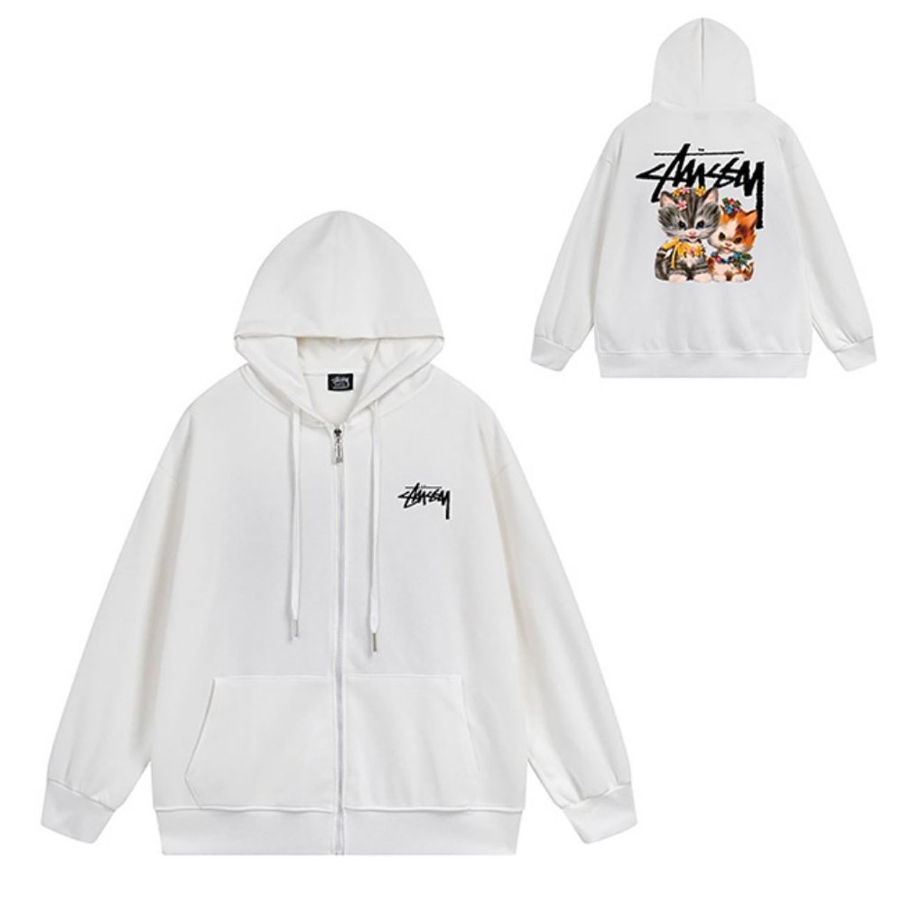 Stussy Zipper Raccoon Hoodie In White